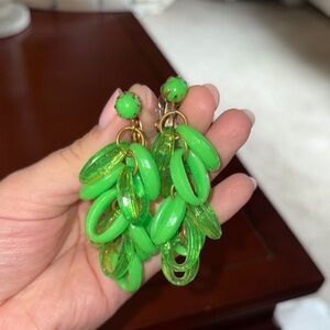 Vintage 60s/70s Lime Green Plastic Bead Dangle Earrings